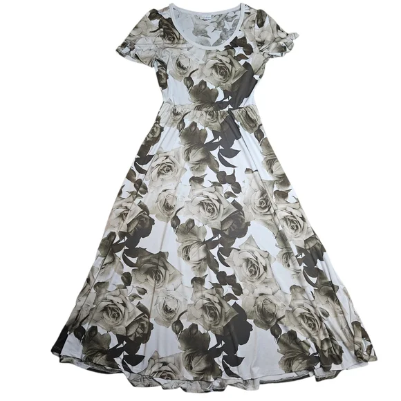 LuLaRoe Riley Midi Dress Size XS White Brown Floral - Picture 2 of 7